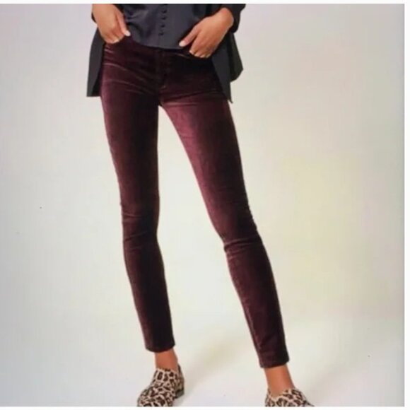 PAIGE Pants - Paige Hoxton Ultra Skinny Black Cherry Velvet Ankle Pants - Size 28